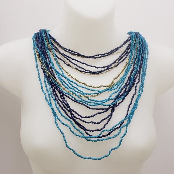 NEW Turquoise & Blue Seed Bead Multi-Strand Necklace - Picture 2 of 4